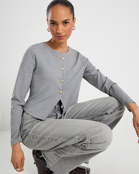 River Island Womens Cardigan Grey Long Sleeve Cropped Heart - Image 2