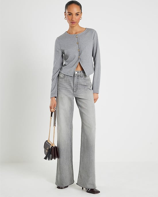 River Island Womens Cardigan Grey Long Sleeve Cropped Heart - Image 4