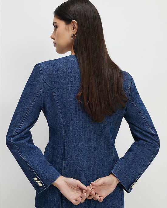 River Island Womens Trophy Jacket Blue Denim Collarless - Image 3