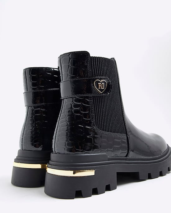 River Island Girls Chelsea Boots Black Heart Strap - Image 3