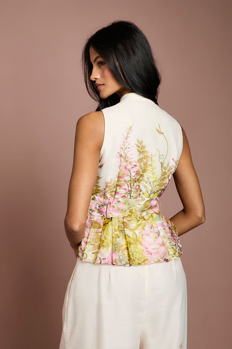 Petite Placement Print Button Through Belted Blouse - Image 3