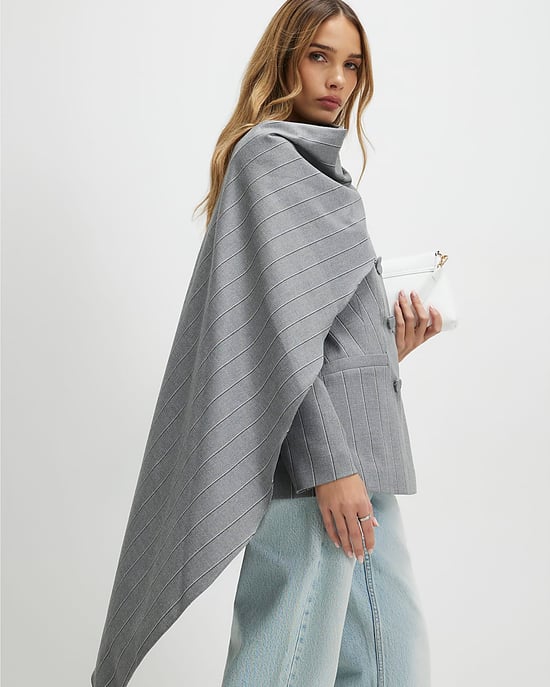 River Island Womens Blazer Grey Striped Double Breasted Cape - Image 2