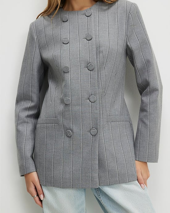 River Island Womens Blazer Grey Striped Double Breasted Cape - Image 4