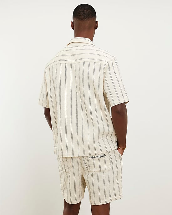 River Island Mens Shirt Cream Short Sleeve Textured Pinstripe - Image 3