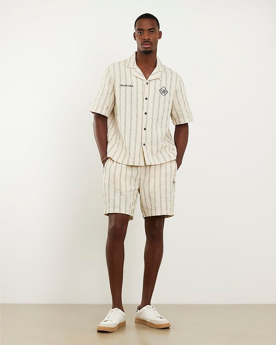 River Island Mens Shirt Cream Short Sleeve Textured Pinstripe - Image 4