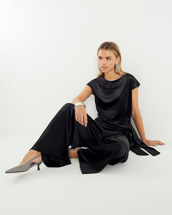 River Island Womens Joggers Petite Black Velvet Wide Leg - Image 3