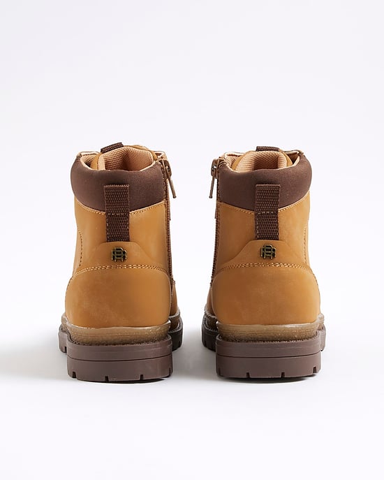 River Island Boys Worker Boots Beige Lace Up - Image 3