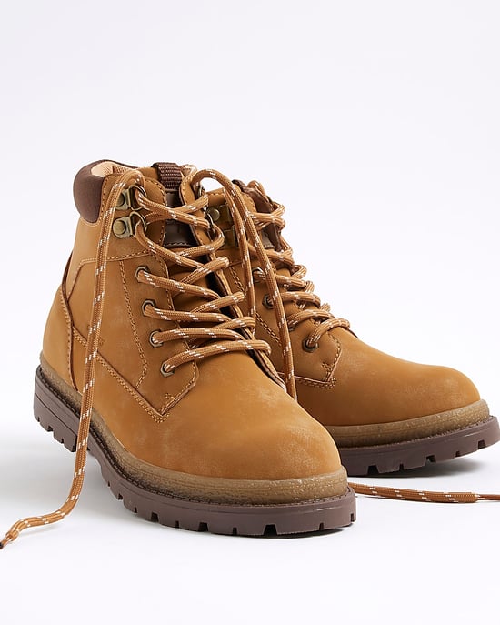 River Island Boys Worker Boots Beige Lace Up - Image 5