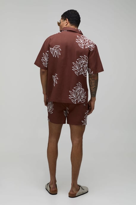Palm Embroidered Oversized Linen Shirt & Relaxed Short Set - Image 2