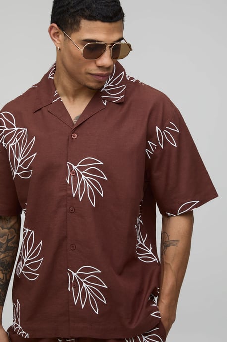 Palm Embroidered Oversized Linen Shirt & Relaxed Short Set - Image 3