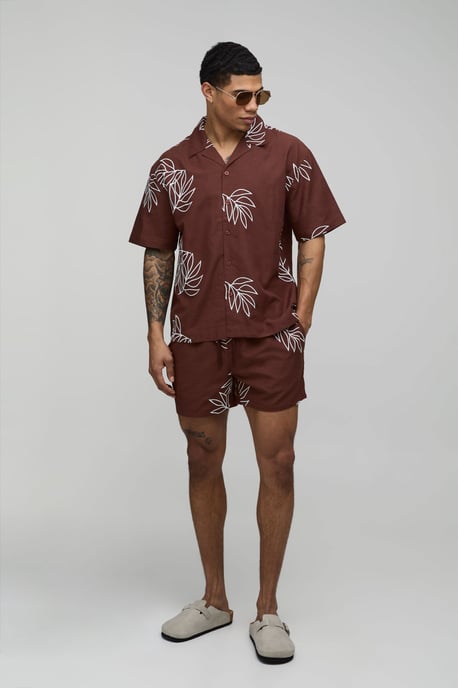 Palm Embroidered Oversized Linen Shirt & Relaxed Short Set - Image 4