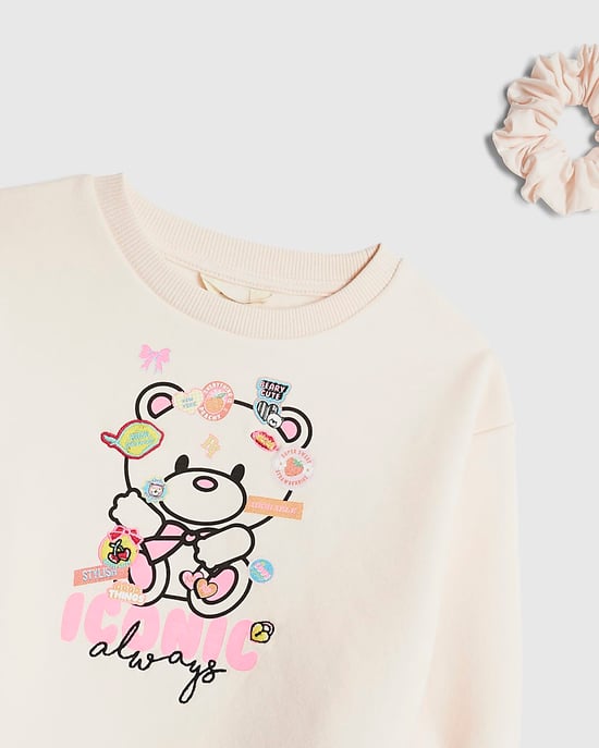 River Island Mini Girls Sweatshirt Set Pink Iconic Bear 3 Piece - Image 3