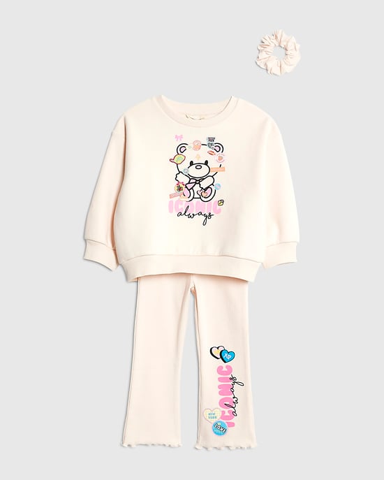 River Island Mini Girls Sweatshirt Set Pink Iconic Bear 3 Piece - Image 5
