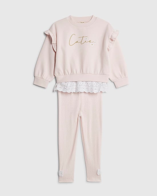 River Island Mini Girls Sweatshirt & Leggings Set Pink 2 Piece - Image 5