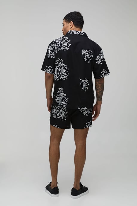 Palm Embroidered Oversized Linen Shirt & Relaxed Short Set - Image 2