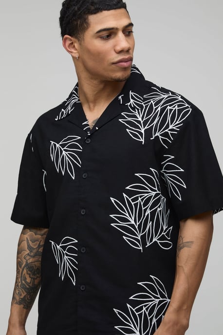 Palm Embroidered Oversized Linen Shirt & Relaxed Short Set - Image 4