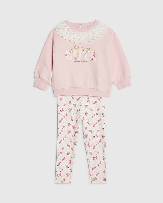 River Island Mini Girls Sweatshirt & Bottoms Set Pink 2 Piece - Image 2