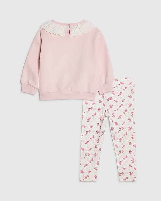 River Island Mini Girls Sweatshirt & Bottoms Set Pink 2 Piece - Image 5