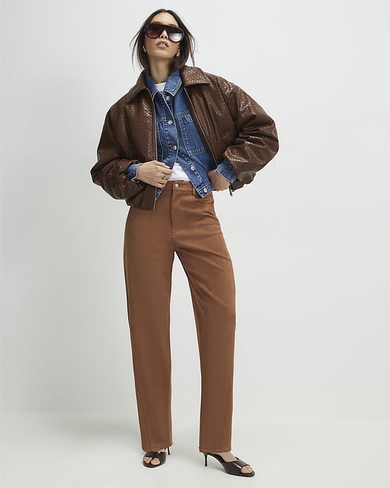 River Island Womens Trousers Brown Faux Suede Barrel Leg - Image 1