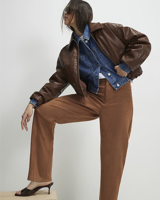 River Island Womens Trousers Brown Faux Suede Barrel Leg - Image 2