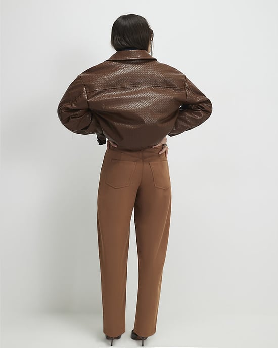 River Island Womens Trousers Brown Faux Suede Barrel Leg - Image 3