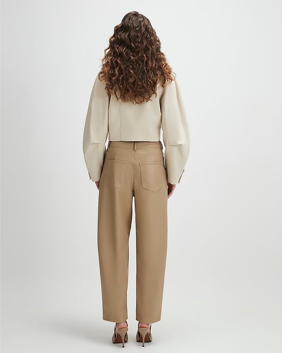 River Island Womens Trousers Beige Faux Leather Barrel Leg - Image 2