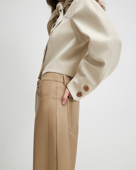 River Island Womens Trousers Beige Faux Leather Barrel Leg - Image 3