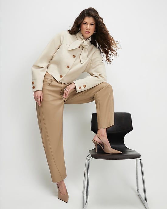 River Island Womens Trousers Beige Faux Leather Barrel Leg - Image 4