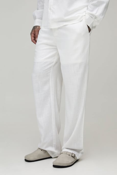 Tall Half & Half Waist Relaxed Fit Linen Blend Trouser - Image 1