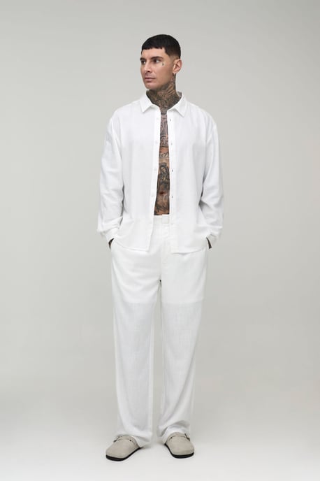 Tall Half & Half Waist Relaxed Fit Linen Blend Trouser - Image 4