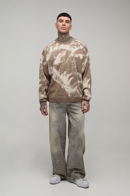 Tall Oversized Renaissance Jacquard Knitted Jumper - Image 4