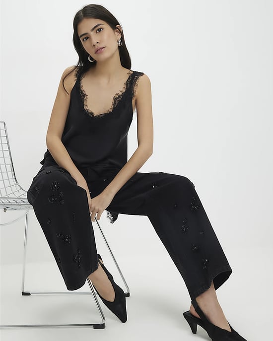River Island Womens Straight Jeans Petite Black Embellished - Image 2
