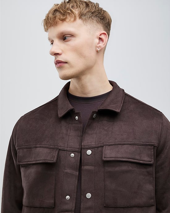 River Island Mens Overshirt Brown Regular Fit Suede - Image 3