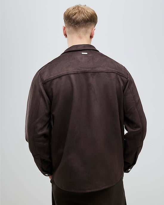 River Island Mens Overshirt Brown Regular Fit Suede - Image 4