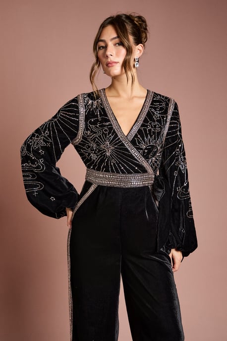 Wrap Top Celestial Velvet Jumpsuit - Image 2