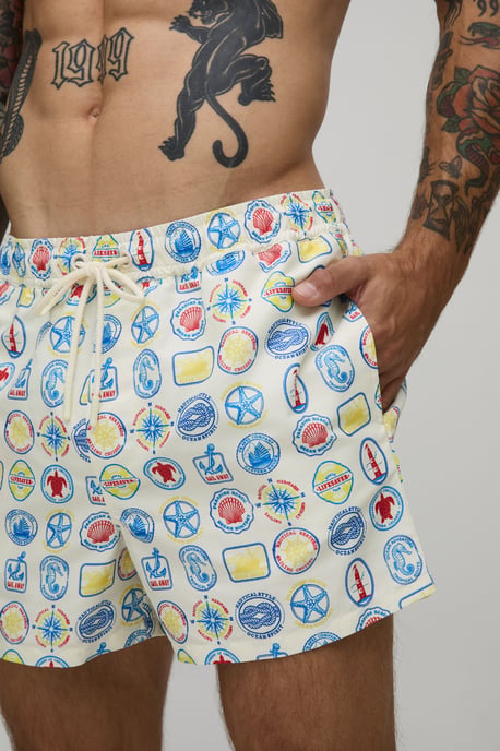 Nautical Printed Short Length Swim Short - Image 3