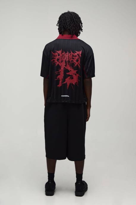 Oversized Grunge Varsity Applique Mesh V Neck Football Top - Image 2
