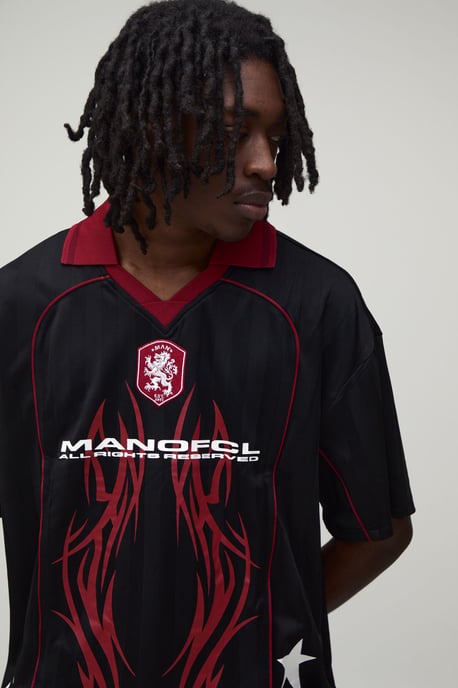 Oversized Grunge Varsity Applique Mesh V Neck Football Top - Image 3