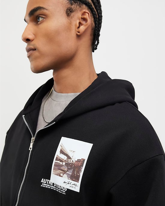 River Island Mens Hoodie Black Oversized Fit Autre Studios - Image 3