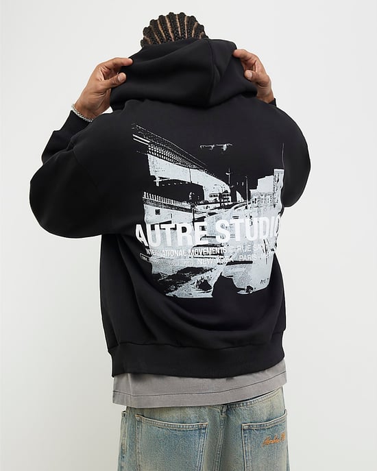 River Island Mens Hoodie Black Oversized Fit Autre Studios - Image 4