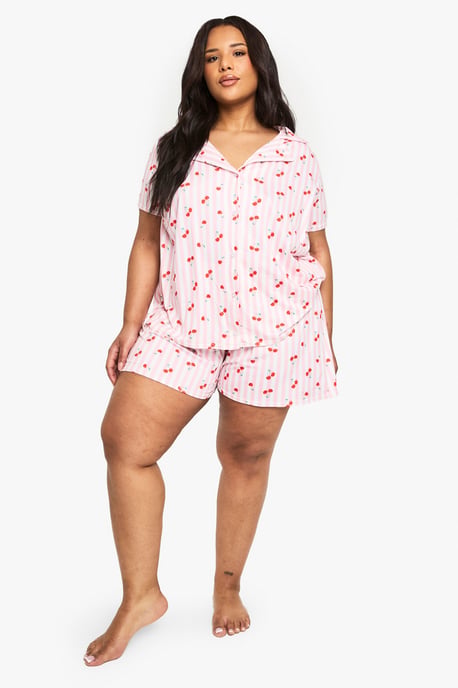 Plus Cherry Print Shirt And Short Set - Image 3