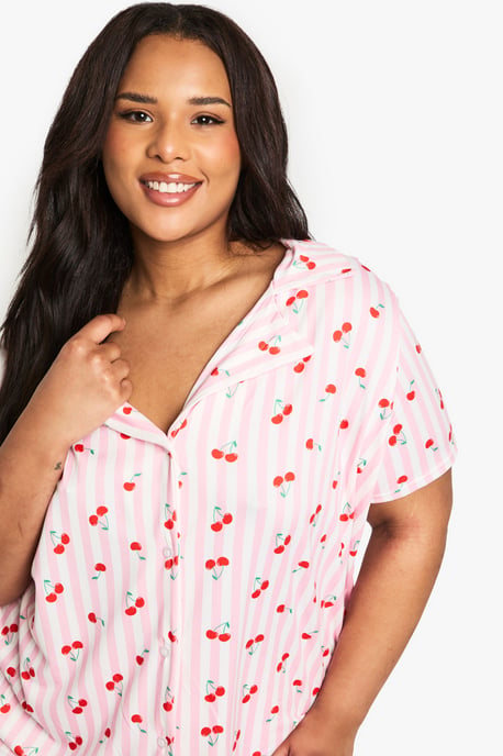 Plus Cherry Print Shirt And Short Set - Image 4