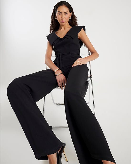 River Island Womens Jumpsuit Black Double Collar Belted - Image 4