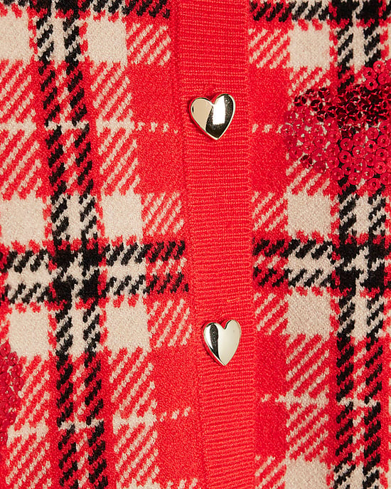 River Island Mini Girls Cardigan & Skirt Set Red Tartan 2 Piece - Image 3