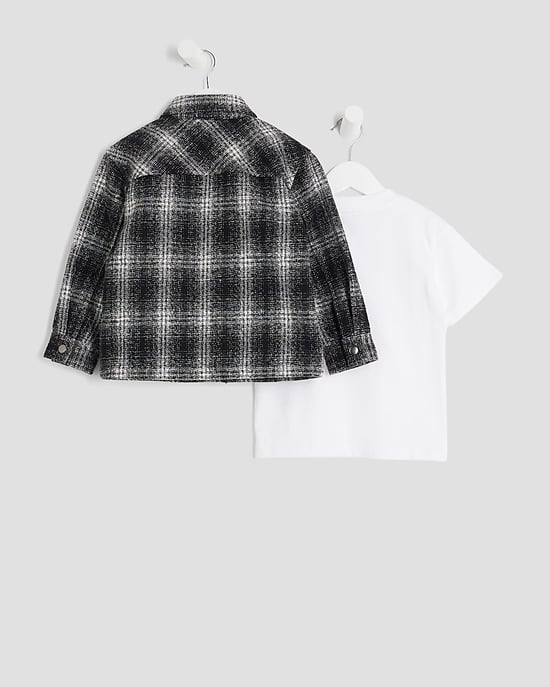River Island Mini Boys Shacket & T-Shirt Set Black Check 2 Piece - Image 2