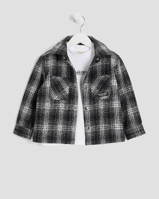 River Island Mini Boys Shacket & T-Shirt Set Black Check 2 Piece - Image 5