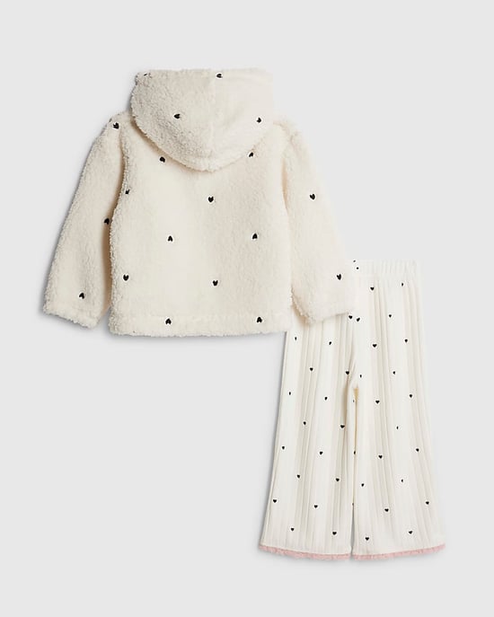 River Island Mini Girls Hoodie & Leggings Set Cream Heart 2 Piece - Image 2