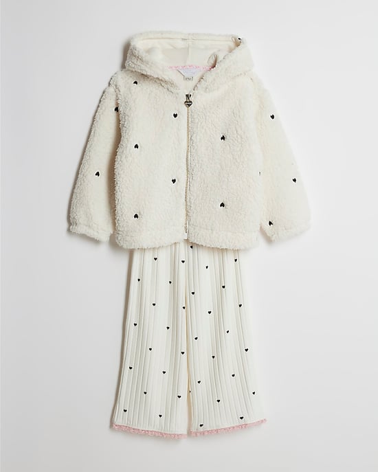 River Island Mini Girls Hoodie & Leggings Set Cream Heart 2 Piece - Image 4