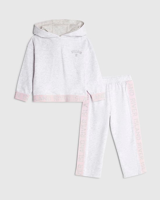 River Island Mini Girls Hoodie & Bottoms Set Grey RI 2 Piece - Image 1