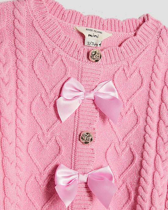 River Island Mini Girls Jumper & Bottoms Set Pink Bow 2 Piece - Image 3